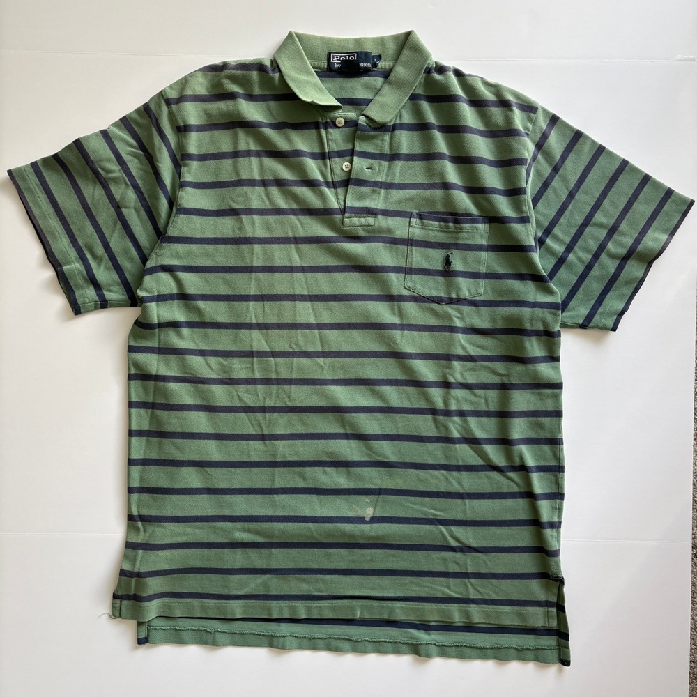 Vintage 90s Polo by Ralph Lauren Green Striped Polo Shirt 100% Cotton L